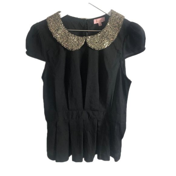 Hearts Tops - Heart's size L Black silky, sequined collar top